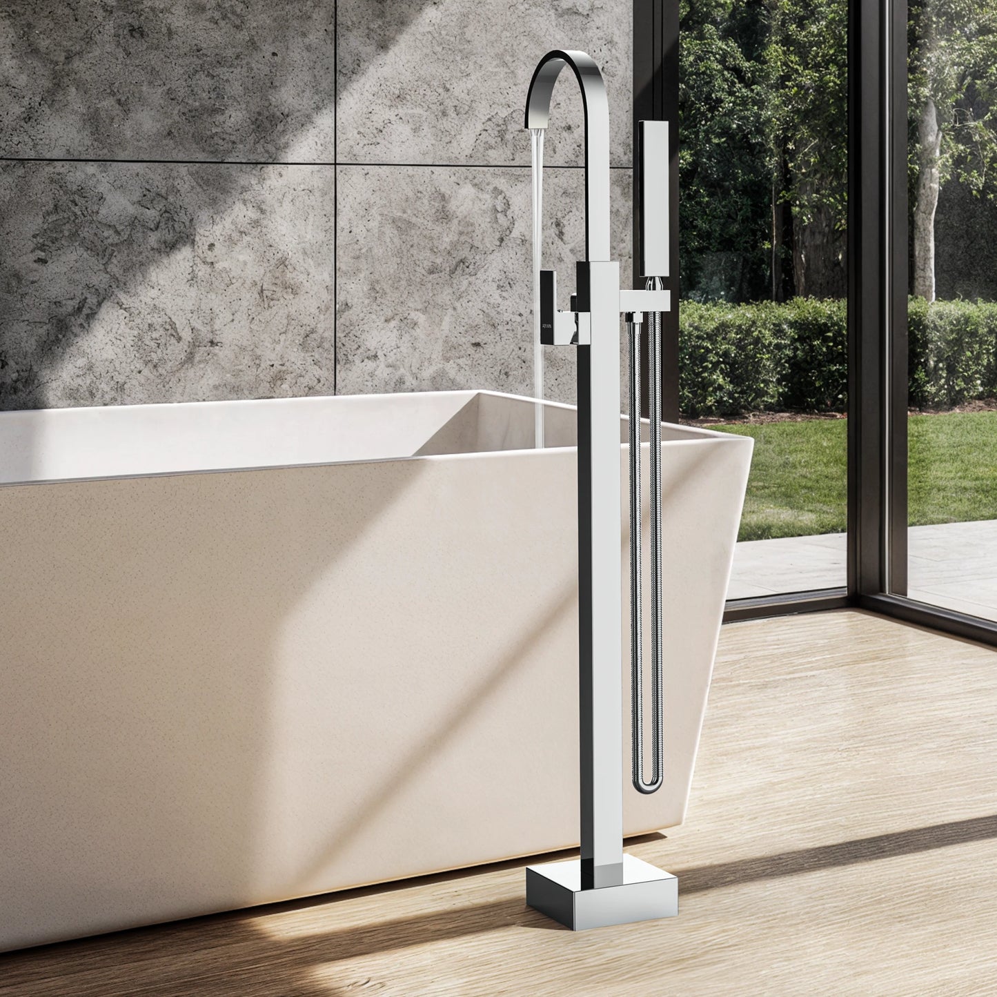 Llave de pedestal T-002 Aquaspa™ con ducha de mano | Grifería moderna para tina freestanding