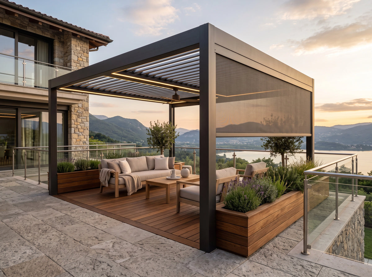 Pérgola personalizada TotalSpa con acabados exteriores