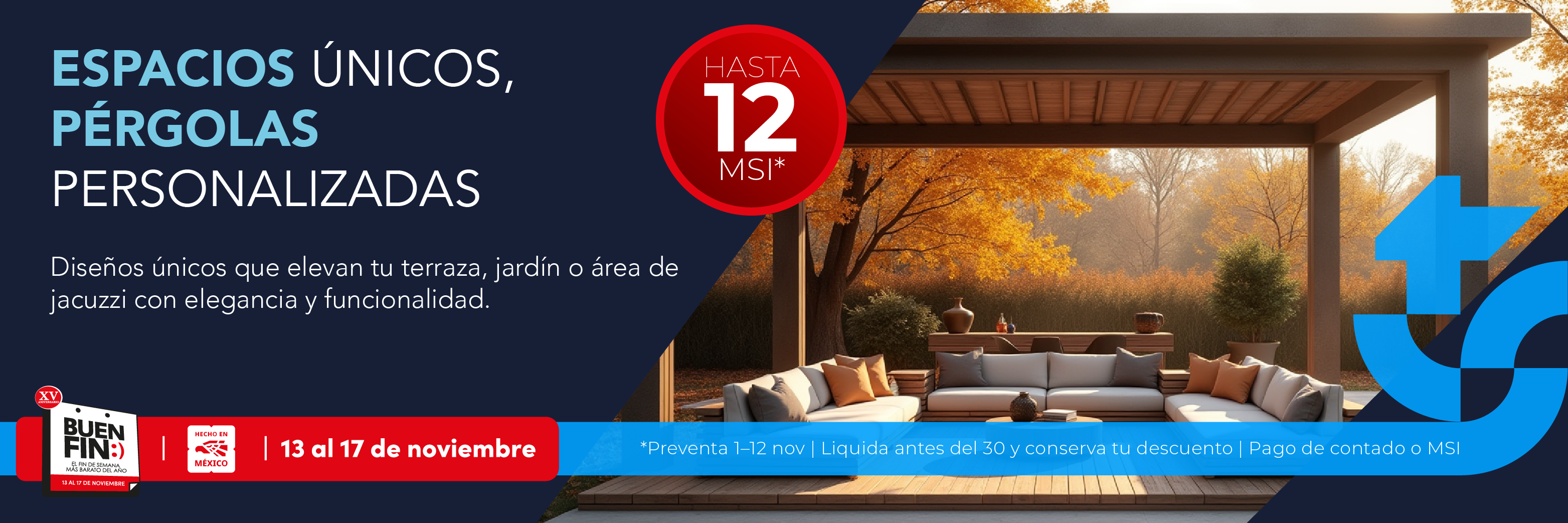 Pérgolas de exterior personalizadas, ideales para áreas de descanso o jacuzzi. Buen Fin 2025 TotalSpa.