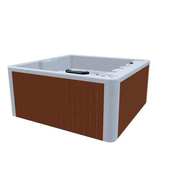 Modelo 3D spa DUBAI, jacuzzi para 3 adultos y 1 niño, visualización interactiva AR, sistema de hidromasaje exterior premium