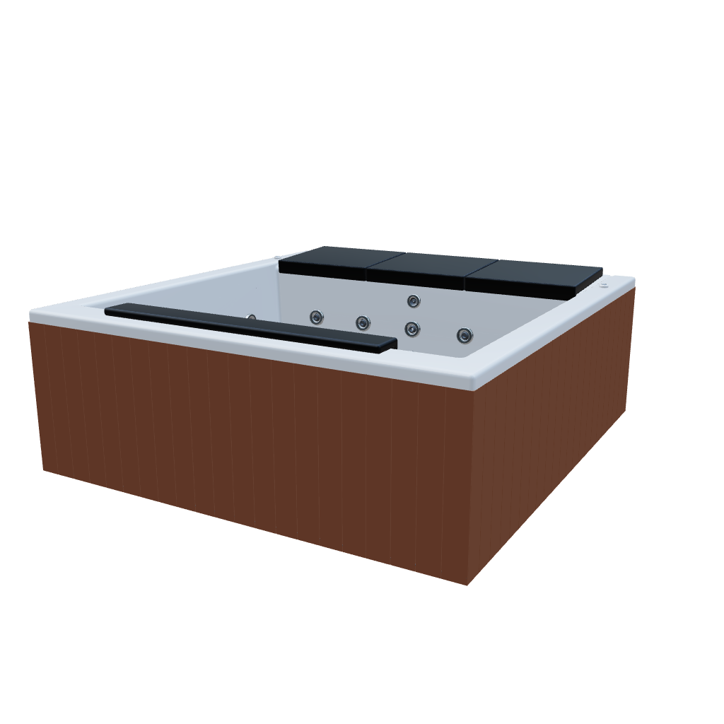 Modelo 3D spa IGUAZÚ, jacuzzi para 3 adultos y 1 niño, visualización AR interactiva, sistema de hidromasaje exterior compacto