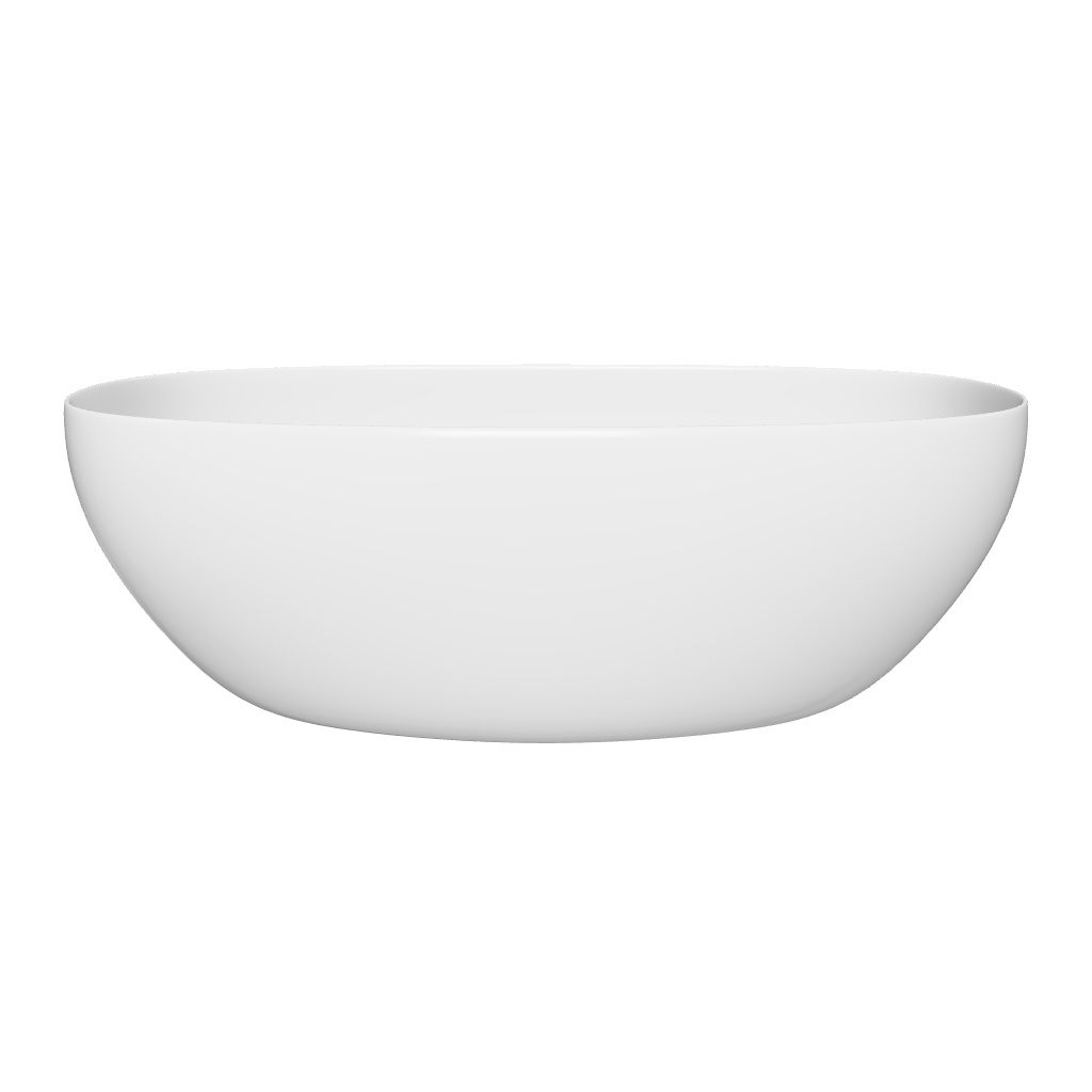 Modelado 3D de la tina freestanding 90-03 sin jets, en color blanco y forma ovalada