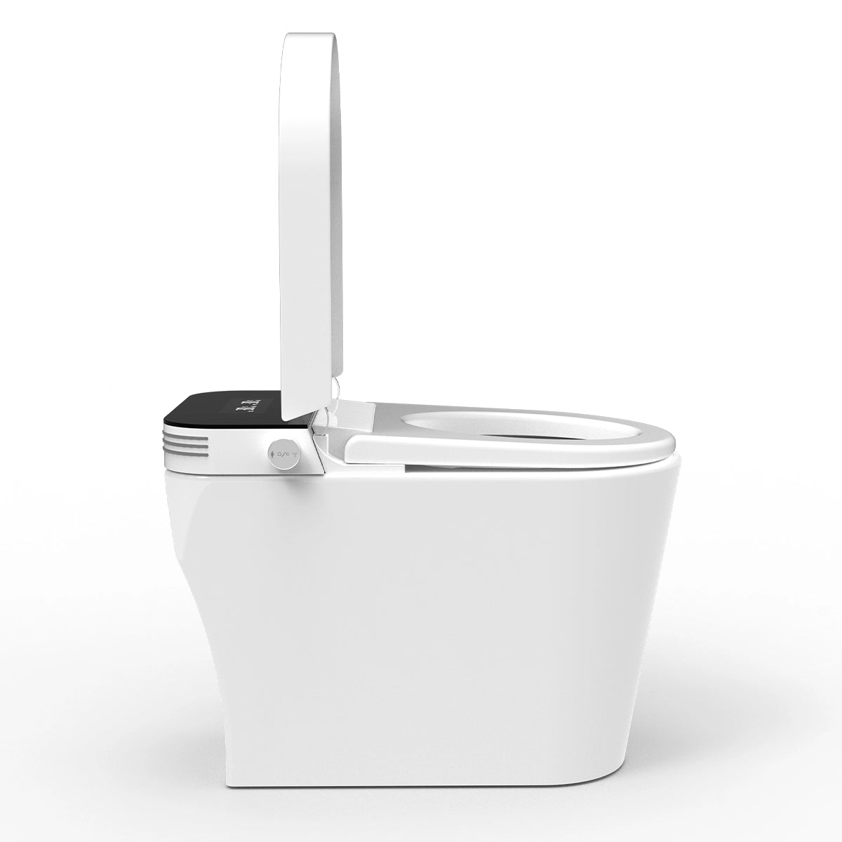 Sanitario inteligente TotalSpa con asiento calefactable, bidet integrado y funciones electrónicas automáticas, vista lateral abierta.