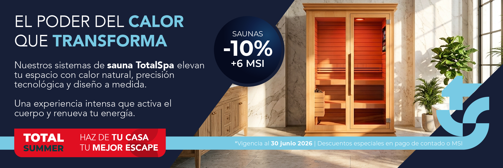 Sauna en seco de cedro rojo diferentes tamaños prediseñados en promoción junio 2026 Total Spa