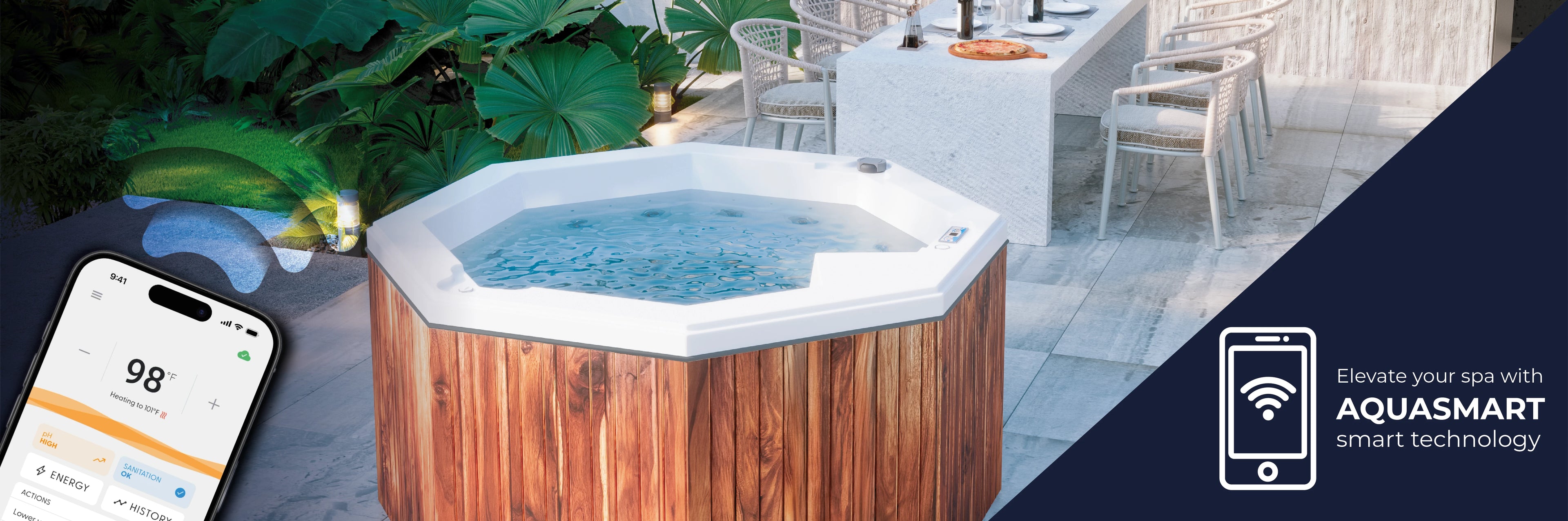 Smart device for hot tubs that allows full control of temperature, jets, and lighting via mobile app with precision and ease