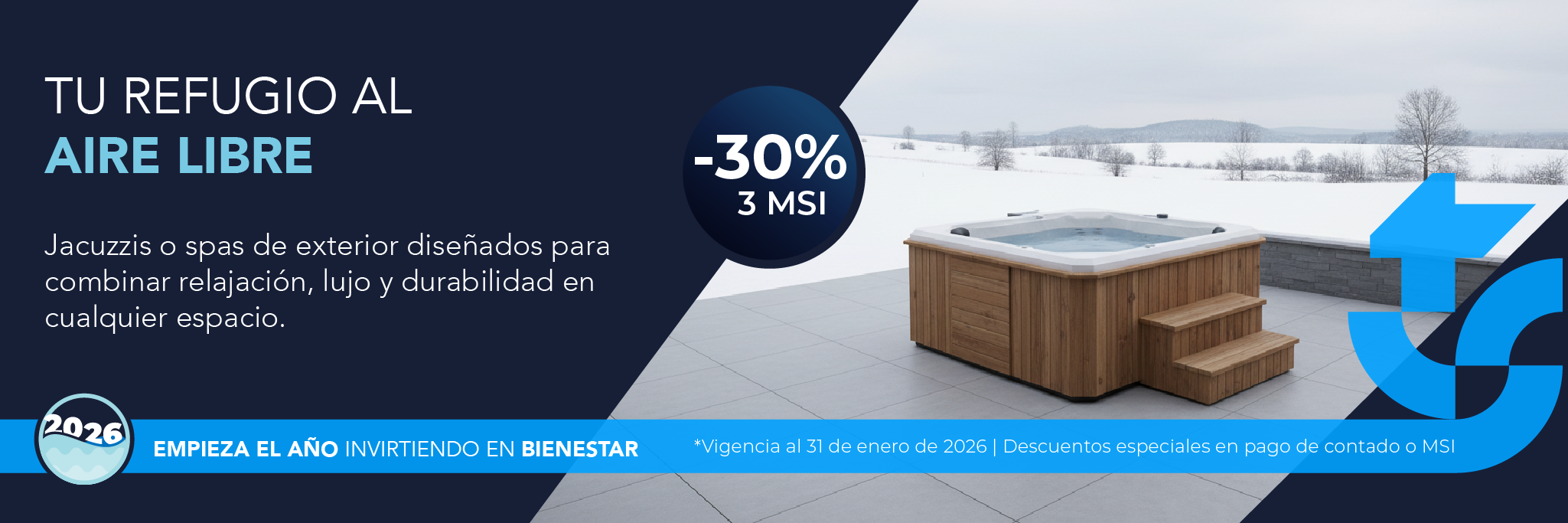 spa o jacuzzis con 30% de descuento más 1 regalo Enero 2026
