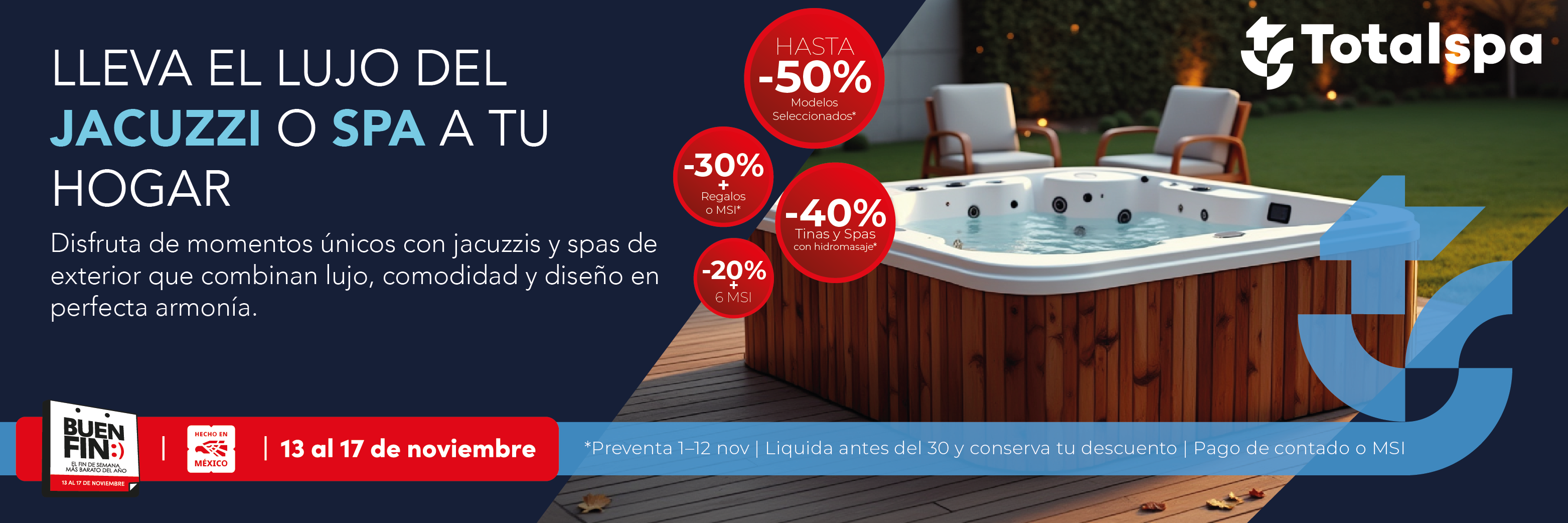 Detalle de jacuzzi premium TotalSpa con acabados de lujo Hecho en México