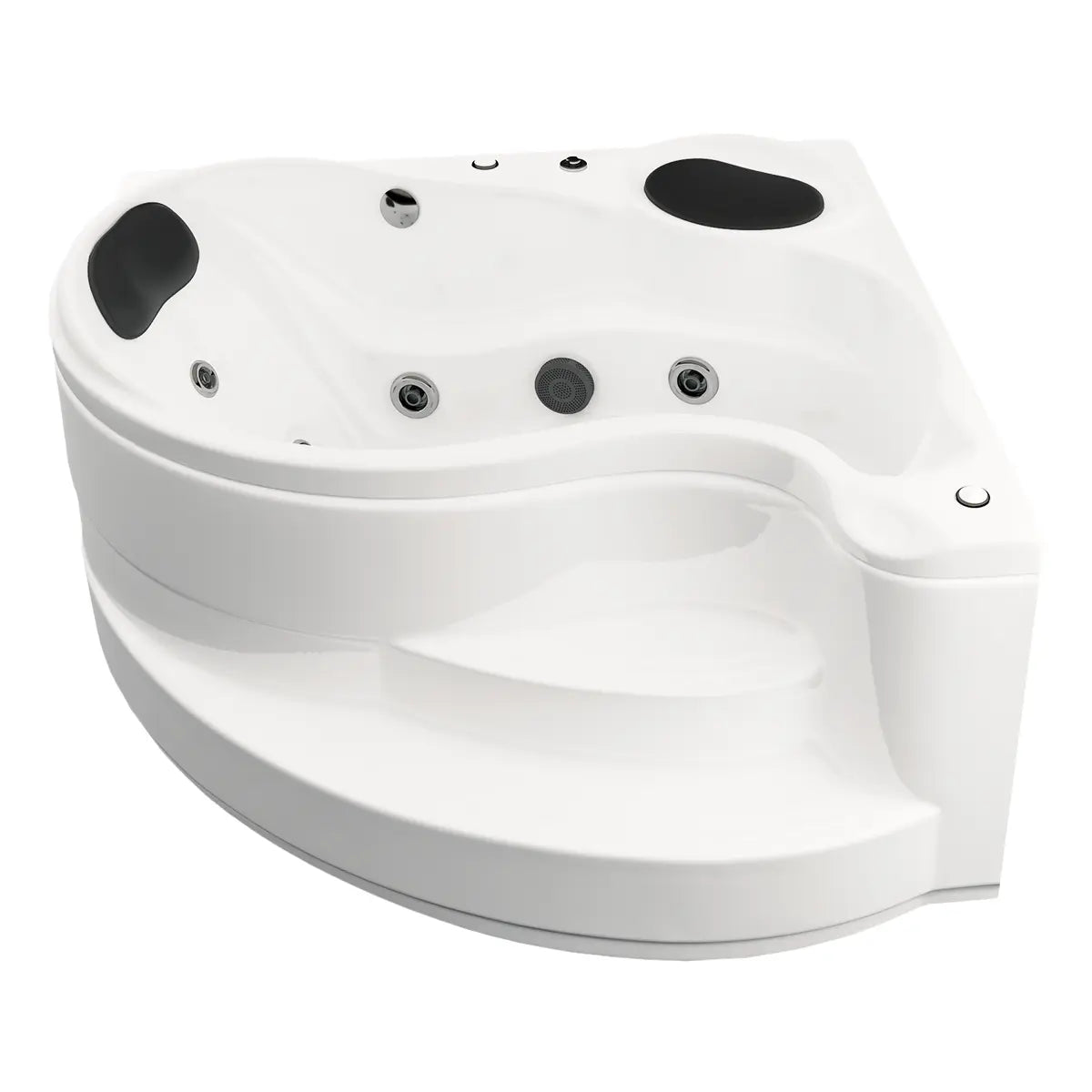 Perspectiva izquierda de la tina esquinera 01-01 TotalSpa™ con faldón completo, ideal para espacios amplios y diseño contemporáneo.