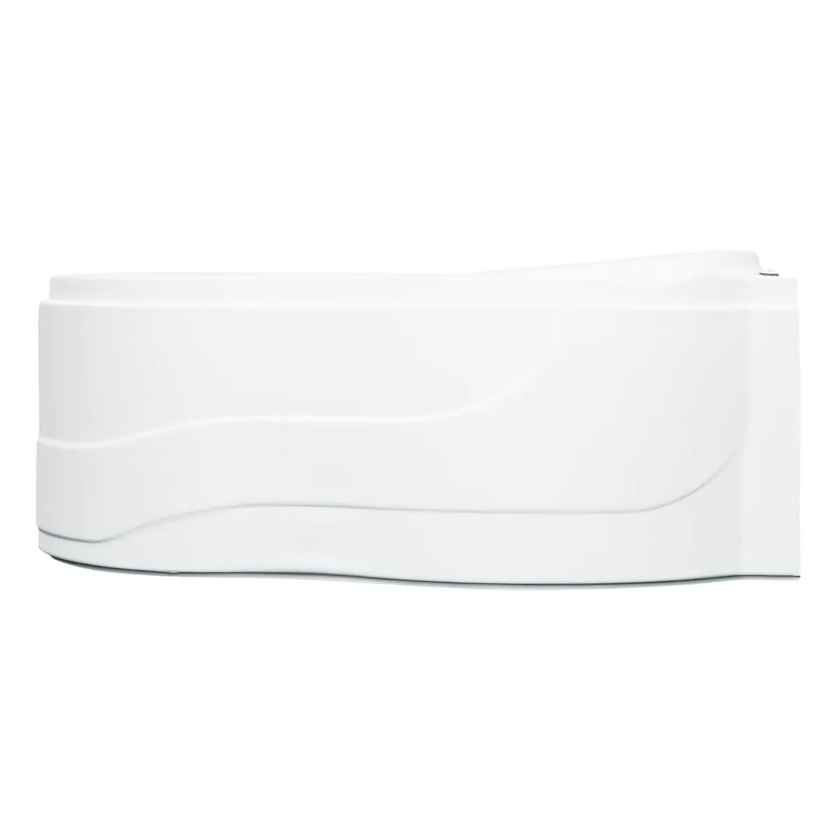 Vista lateral de la tina esquinera 50-01 TotalSpa™ con faldón, perfecta para baños interiores pequeños con estética moderna.