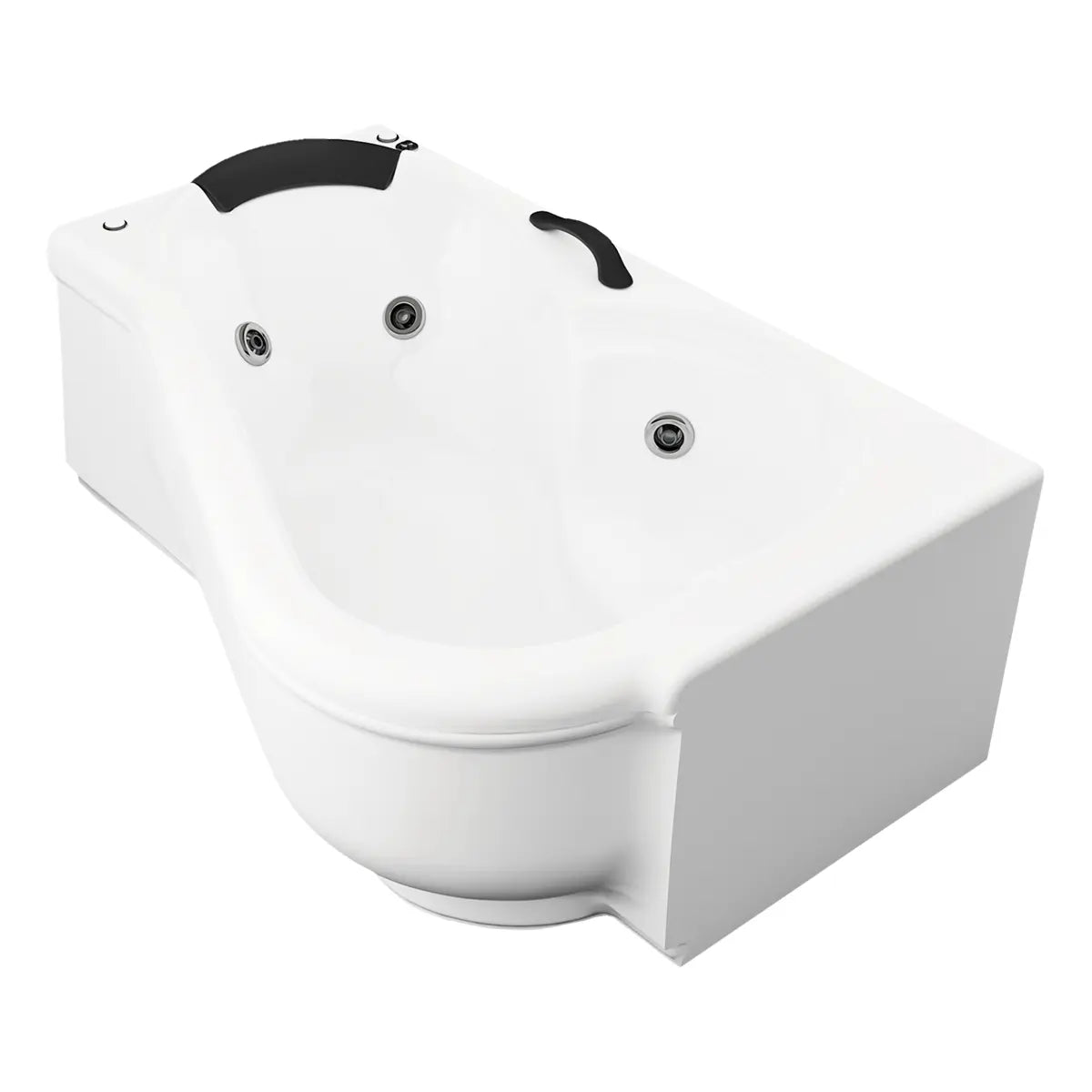 Perspectiva derecha de la tina esquinera Milenium Paladium TotalSpa™ con faldón, diseño ergonómico de lujo con doble cabecera.