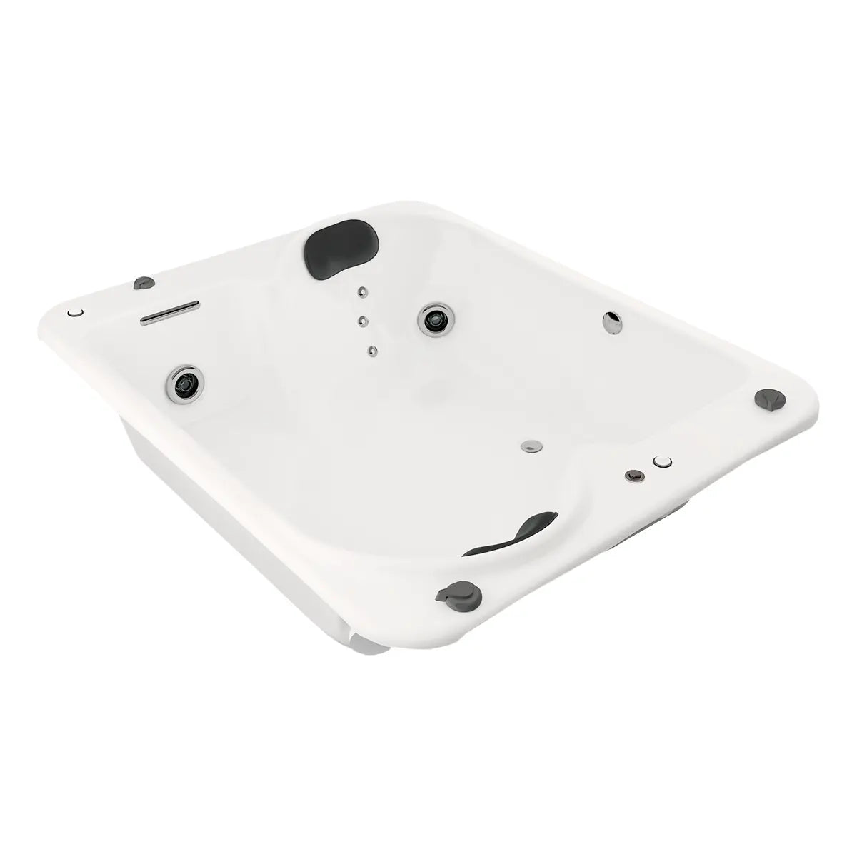 Perspectiva derecha de la tina de baño interior Dublín, diseño moderno para dos personas con sistema de hidromasaje.