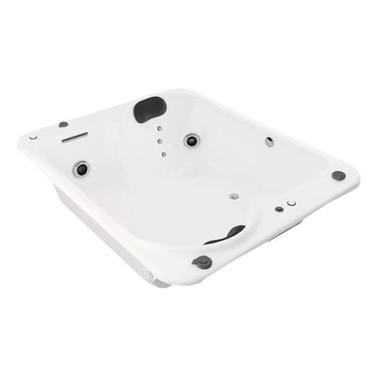 Perspectiva derecha de la tina de baño interior Dublín, diseño moderno para dos personas con sistema de hidromasaje.
