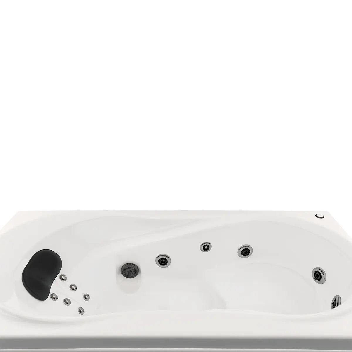 Acercamiento al sistema de hidromasaje de la tina Lola TotalSpa™, con 6 jets direccionales y 6 minijets lumbares para un masaje completo.