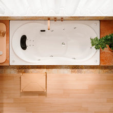 Render fotorrealista cenital de la tina Lola TotalSpa™ instalada en interior empotrada en baño contemporáneo, con iluminación cálida y estilo elegante.