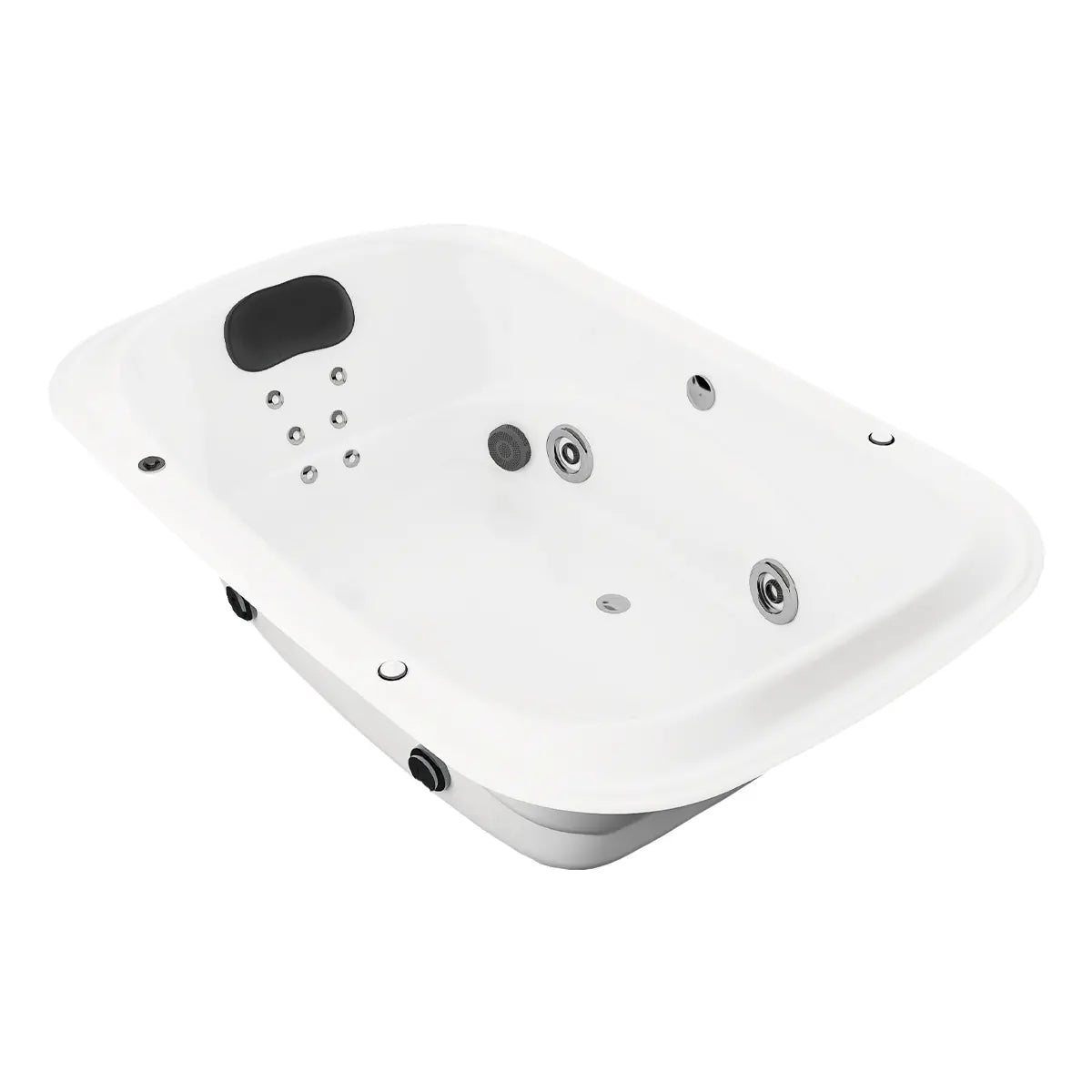 Perspectiva derecha de la tina de baño interior Tulla TotalSpa™, diseño rectangular para dos personas con sistema de hidromasaje.