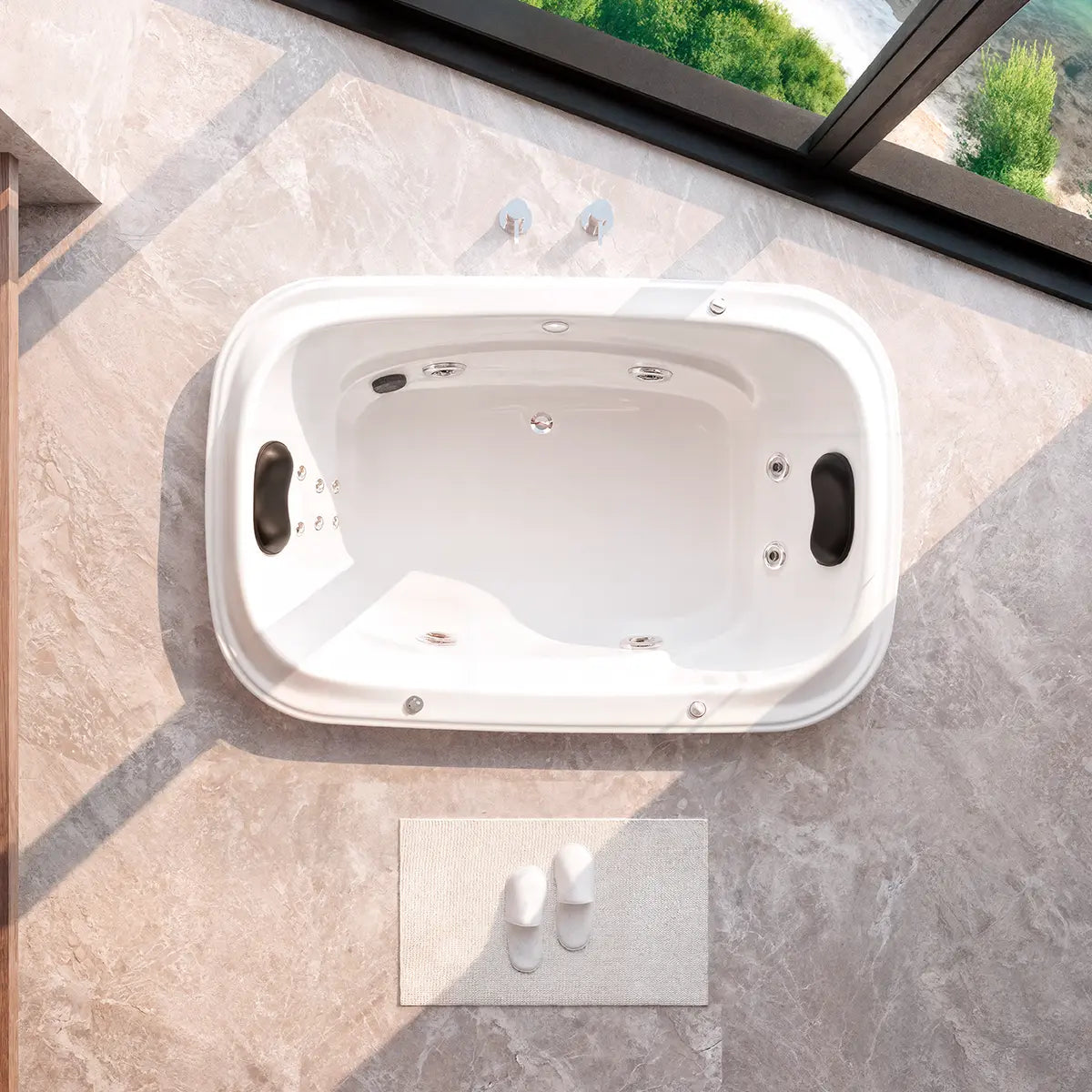 Render alternativo de la tina Tulla TotalSpa™ en espacio residencial contemporáneo, mostrando hidromasaje con vista cenital.
