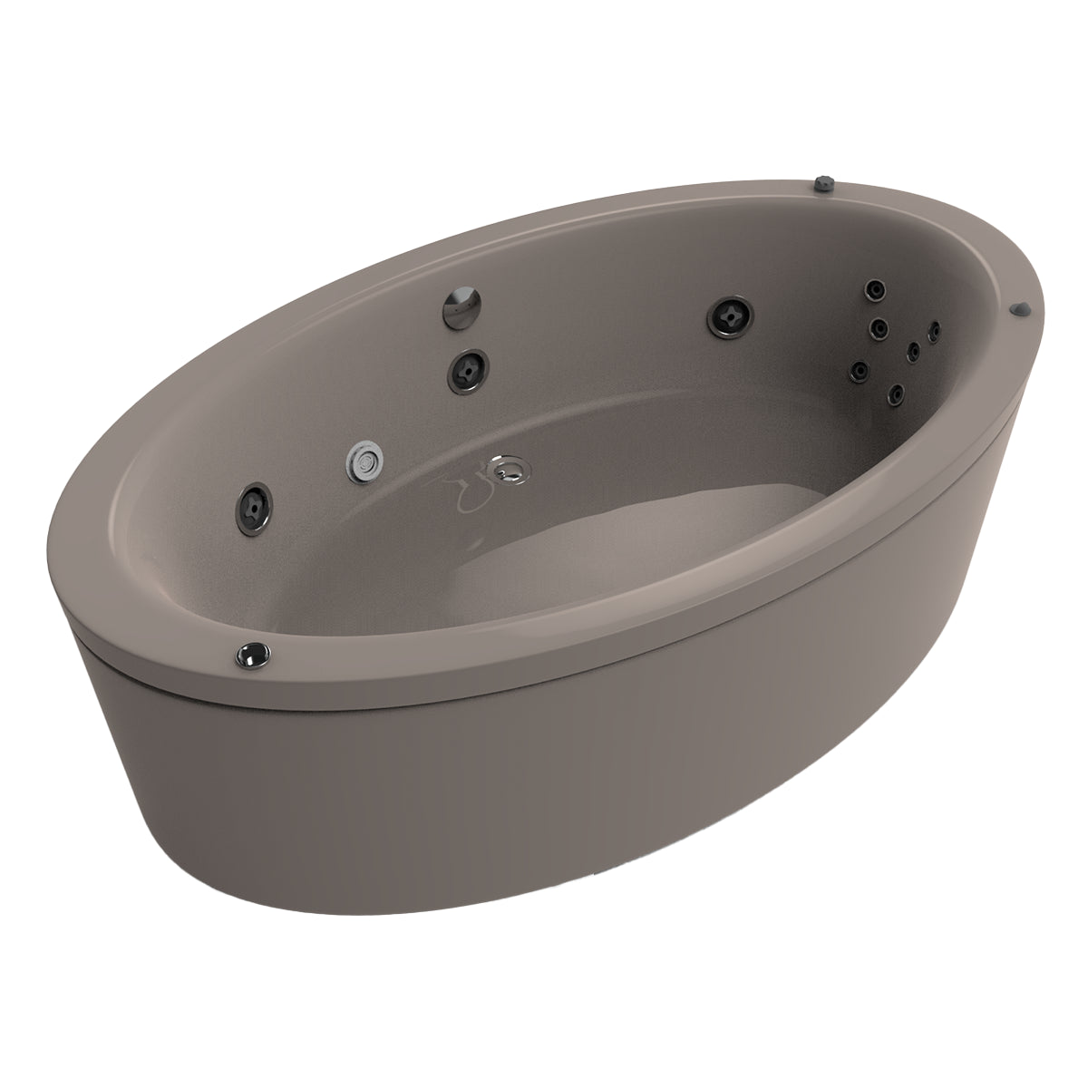 Variante color arena del modelo 100-02 con hidromasaje y diseño ovalado envolvente