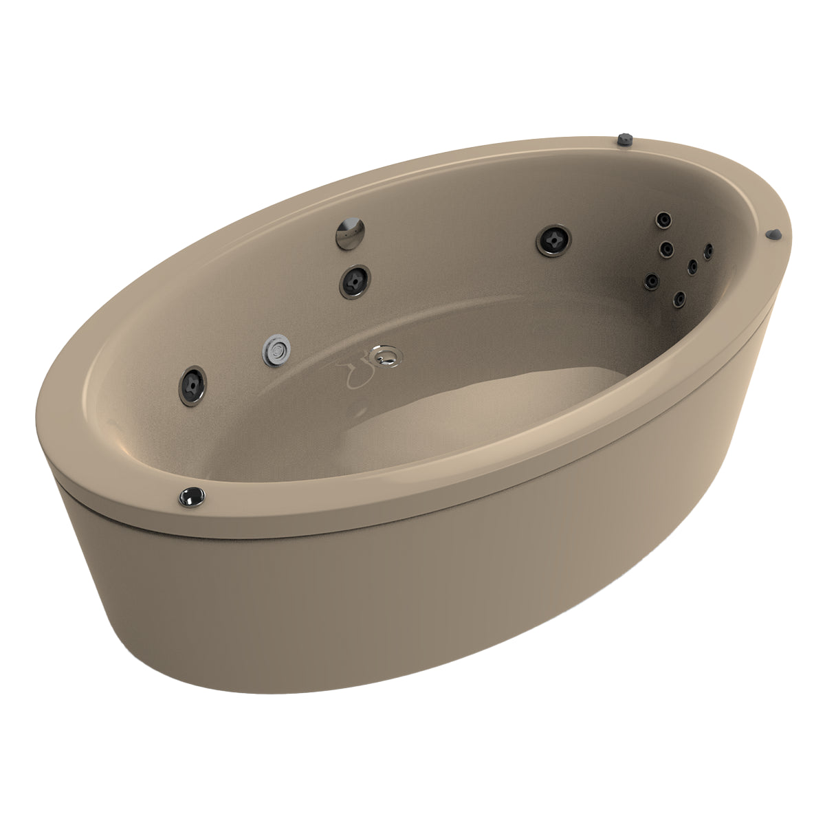 Variante color beige del modelo 100-02 con hidromasaje y diseño ovalado envolvente