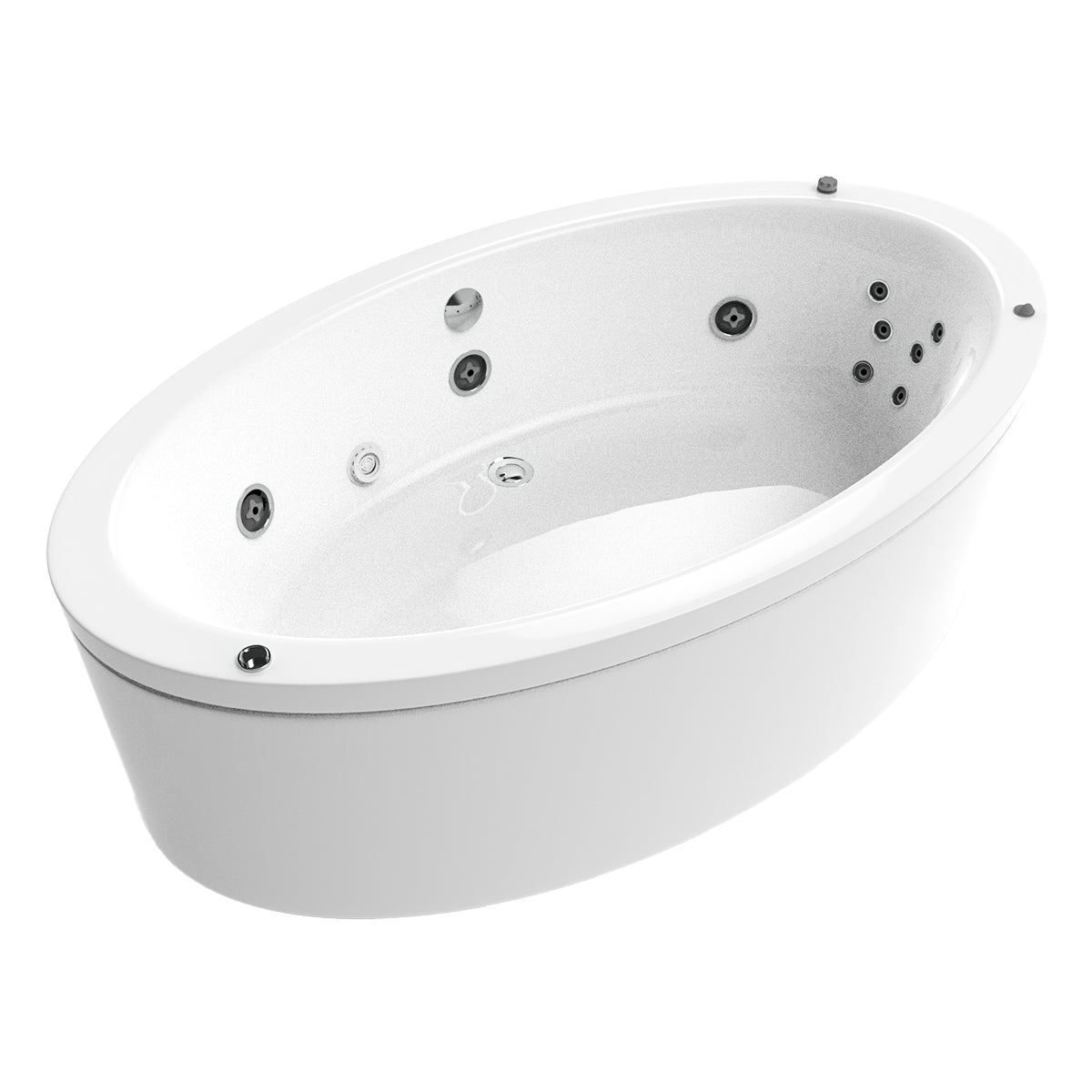Variante color blanco del modelo 100-02 con hidromasaje y diseño ovalado envolvente