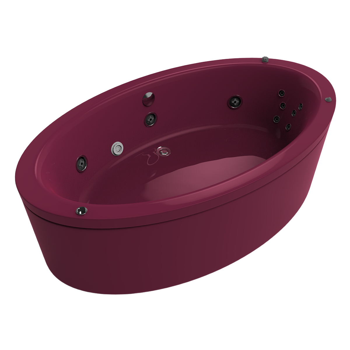 Variante color coral del modelo 100-02 con hidromasaje y diseño ovalado envolvente