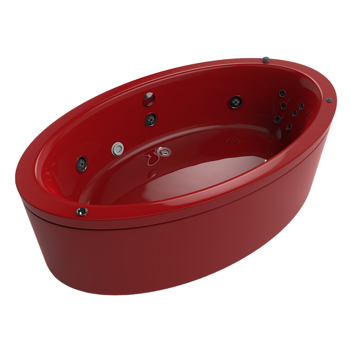 Variante color rojo cereza del modelo 100-02 con hidromasaje y diseño ovalado envolvente