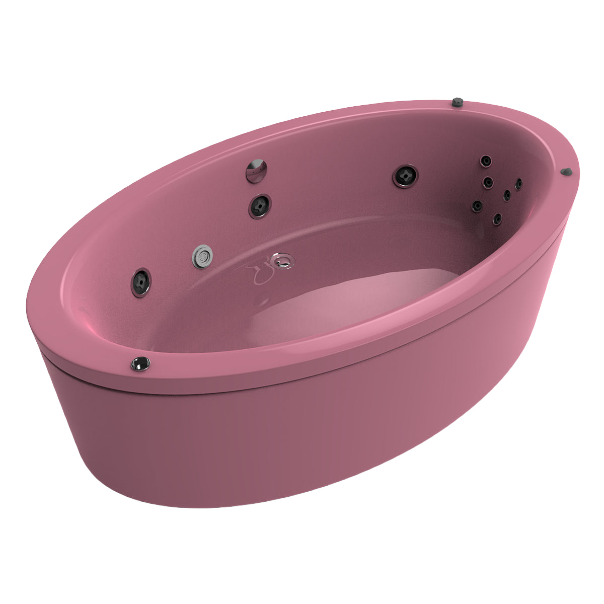 Variante color rosa fresa del modelo 100-02 con hidromasaje y diseño ovalado envolvente