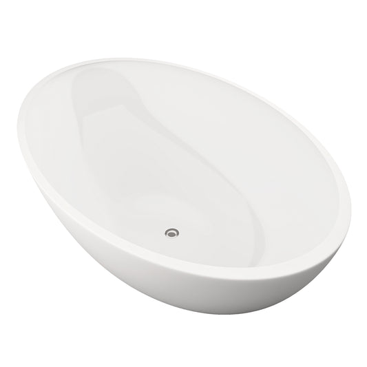 Tina freestanding 100-05 en vista angular derecha, diseño ovalado sin jets de hidromasaje