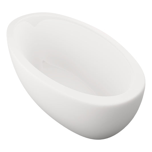 Tina freestanding 100-06 blanca con diseño ovalado profundo, vista en ángulo derecho