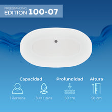 Infografía del modelo 100-07 con capacidad de 300 litros y profundidad de 50 cm