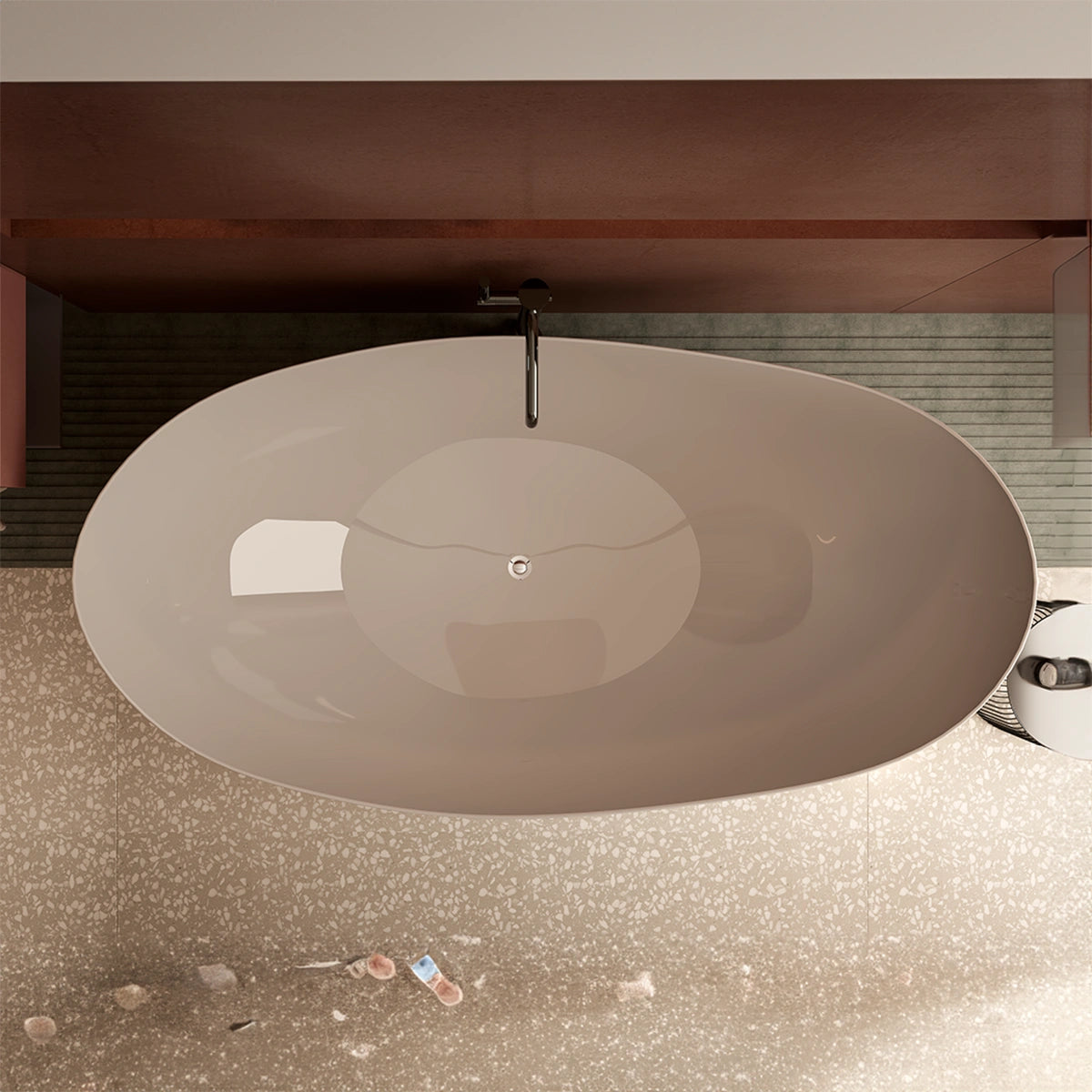 Vita aérea tina freestanding Modelo 100-08 en baño de lujo, fondo cálido con estilo contemporáneo