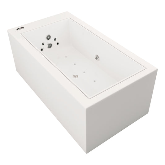 Tina freestanding Nova 7000 blanca rectangular, vista en ángulo derecho con jets visibles
