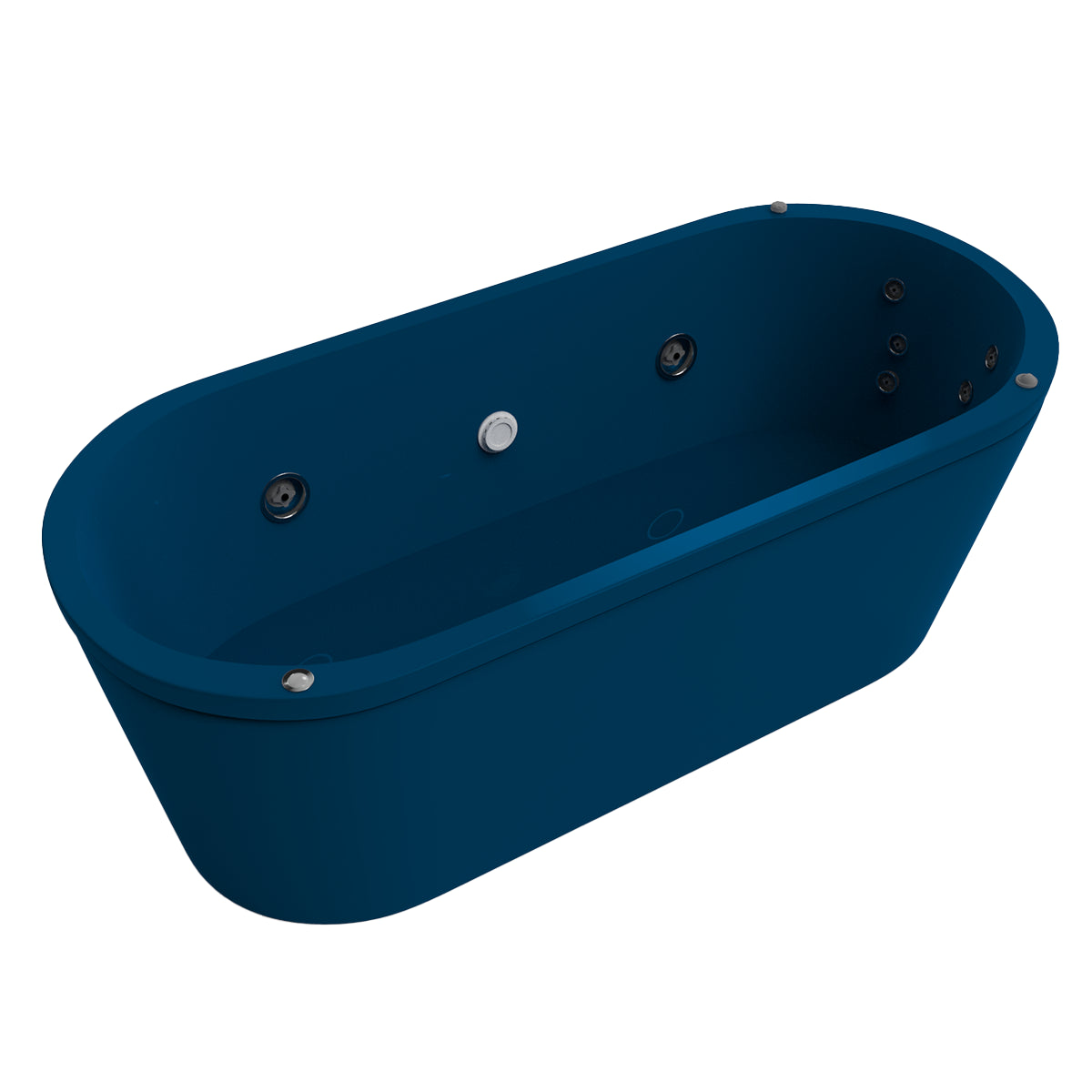 Tina 90-01 con sistema de hidromasaje y faldón azul adriático, ideal para confort y diseño
