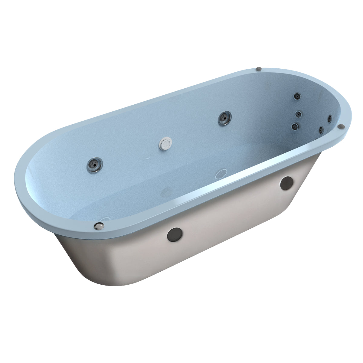 Tina 90-01 color azul claro, con jets de hidromasaje, versión sin faldón para instalación empotrada a piso