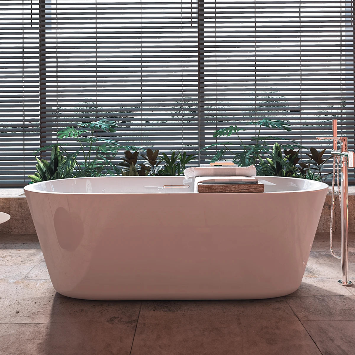 Tina 90-02 en baño minimalista con decoración natural y estilo contemporáneo