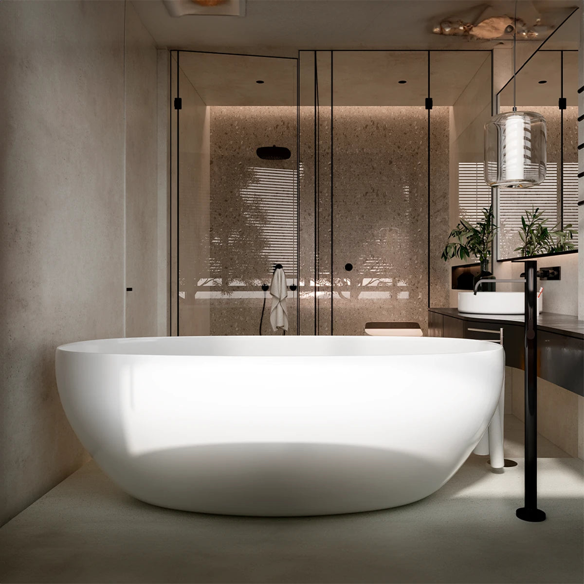 Modelo 90-03 instalado en baño contemporáneo con cancelería de baño y luz natural