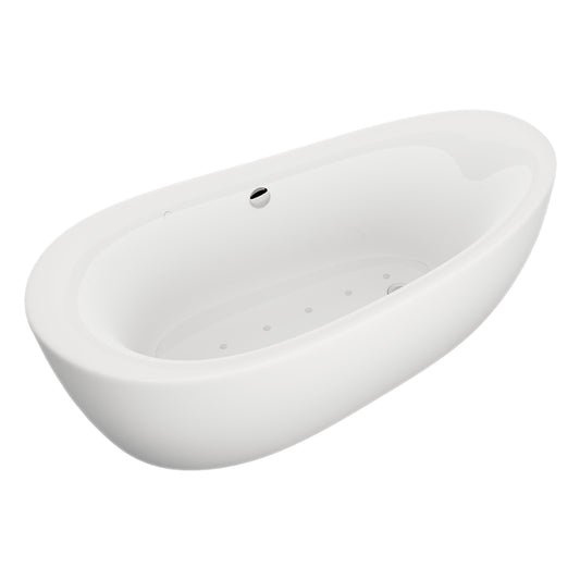 Vista en perspectiva derecha de la tina freestanding B-02, blanca y ovalada, para 2 personas