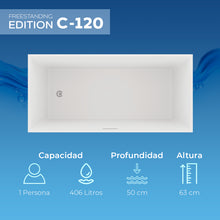 Infografía con capacidad de 406 L y profundidad de 50 cm del modelo C-120