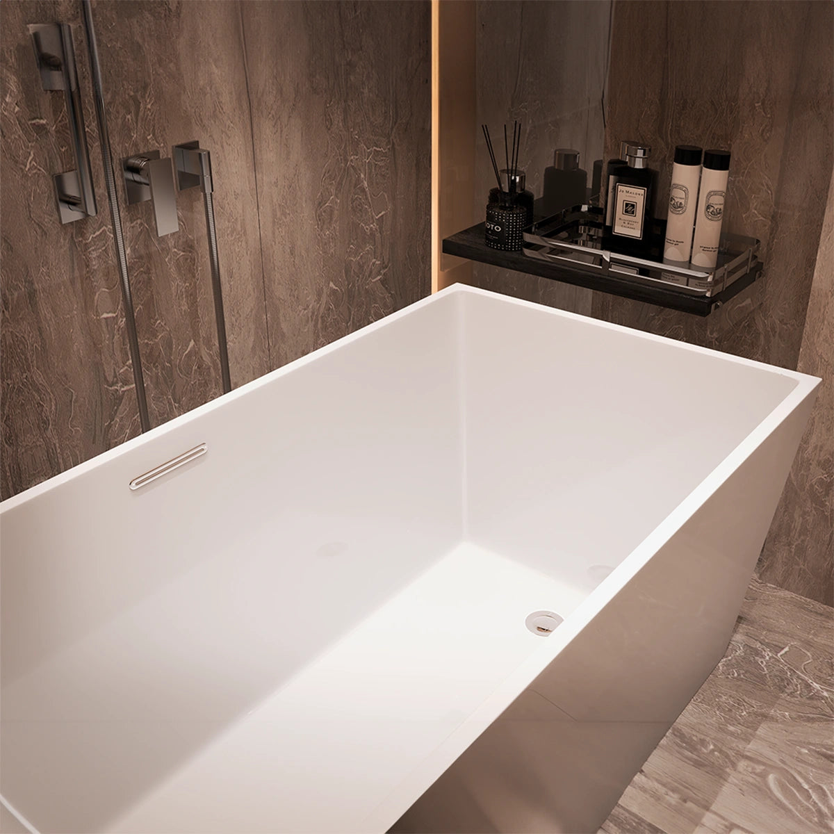 Modelo C-120 en baño moderno, con acabados minimalistas y grifería contemporánea