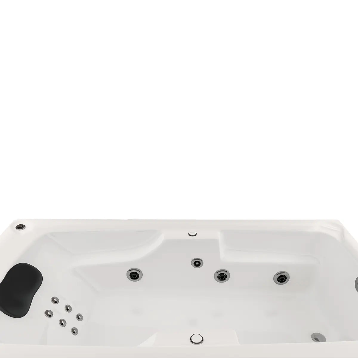 Acercamiento al sistema de hidromasaje con 6 jets direccionales y 6 minijets lumbares, diseñado para máximo confort.