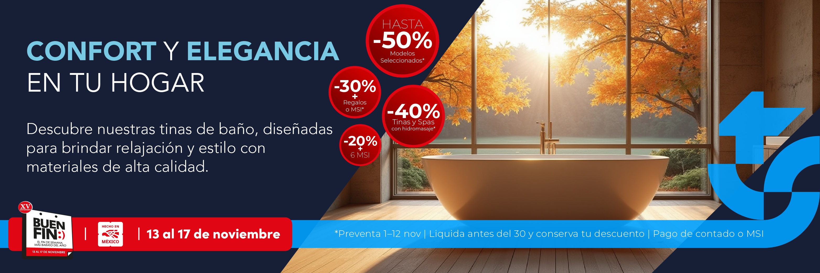 Tinas de interior de lujo con hidromasaje, diseños modernos y confort excepcional. Buen Fin 2025 TotalSpa.