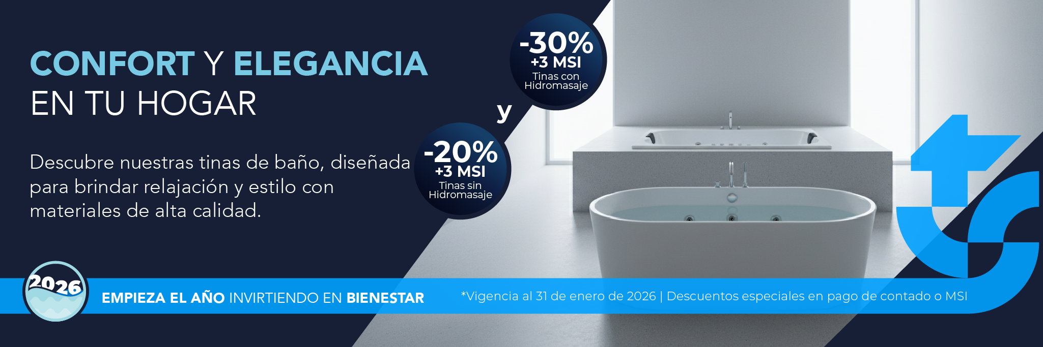 tinas para baño empotrada y freestanding con descuento este enero 2026