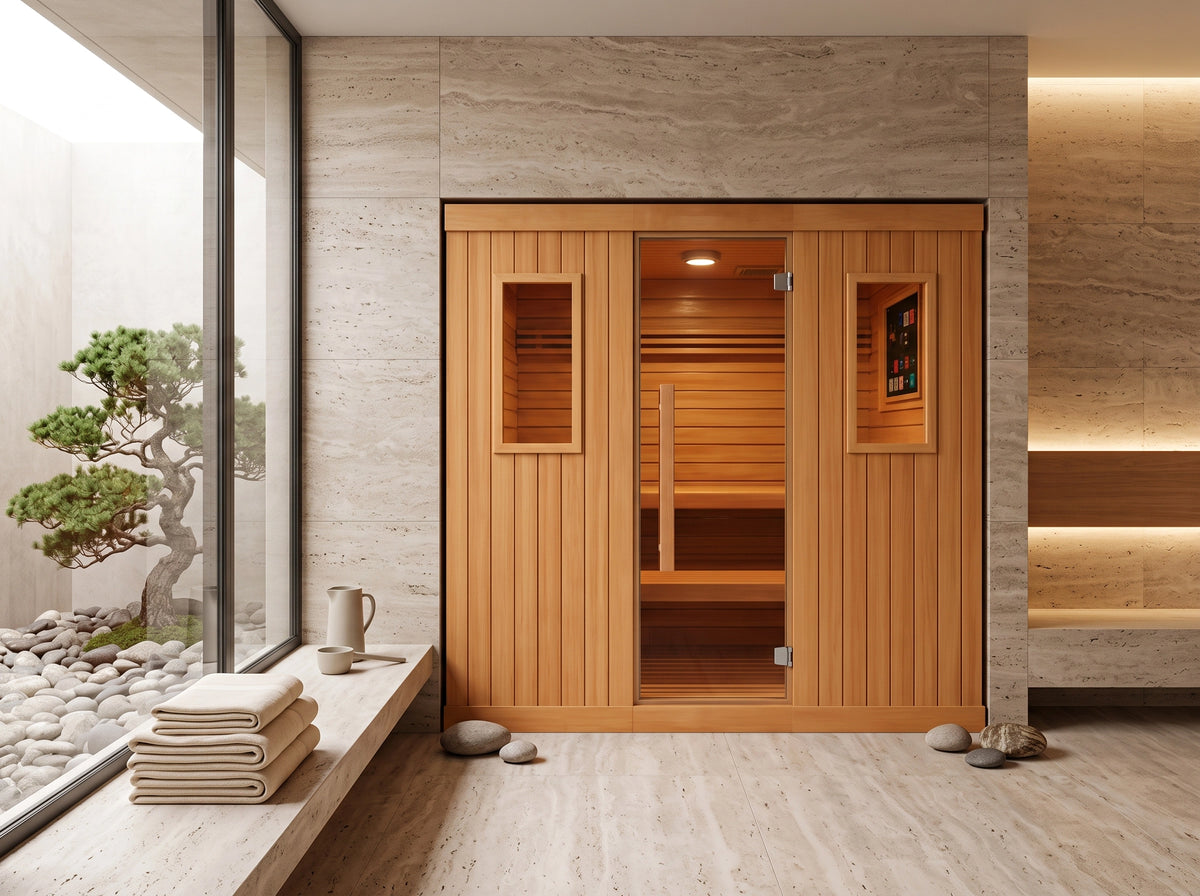 suna para una familia prediseñada en madera de cedro de lujo para espacio wellness